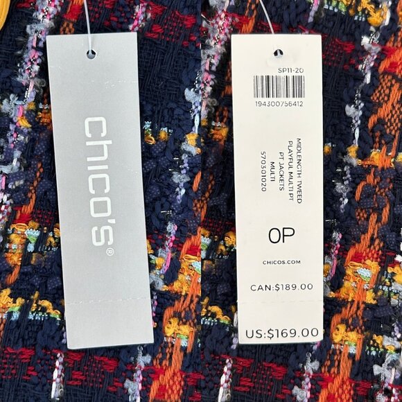 Chico’s Tweed Playful Plaid Mid Length Open Front Blazer Jacket NWT (4P) - Picture 14 of 16